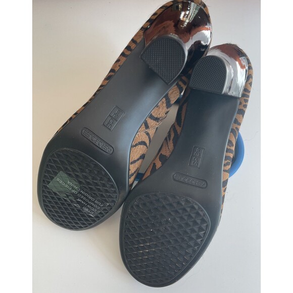 Aerosoles Leather Booties 10M Brown Black Cow Hair Ankle Boots Zip Round Toe - Picture 7 of 7